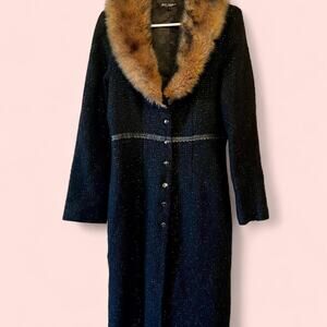 Sparkly Betsey Johnson Coat with Faux Fur Collar